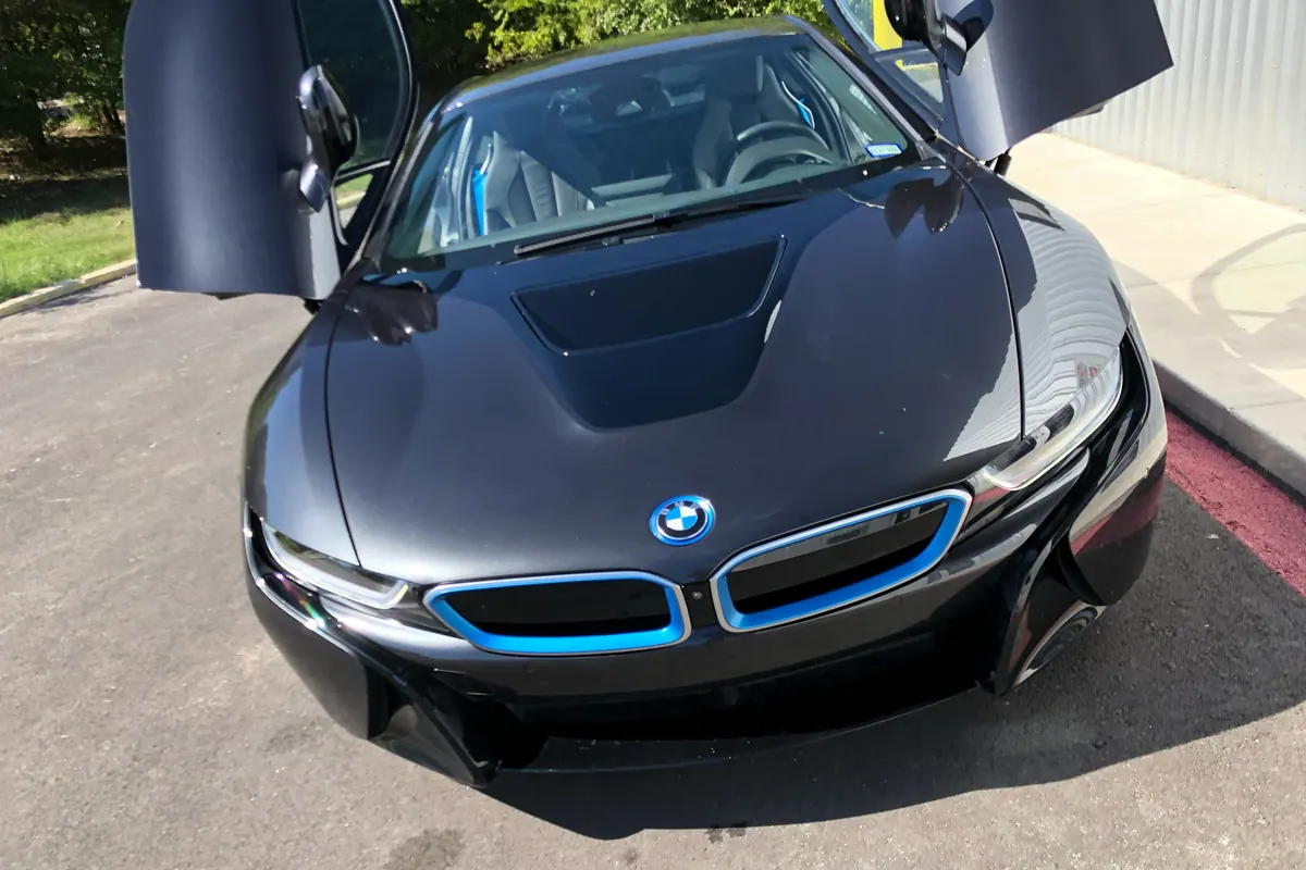 Black BMW i8 after precision body repair
